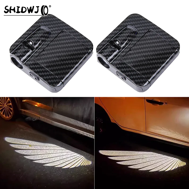 1/2Pcs Car Angel Wings Wireless Car Door Car Atmosphere Lighting Shadow Projector Lamp LED Decorative Light Cars Accessories