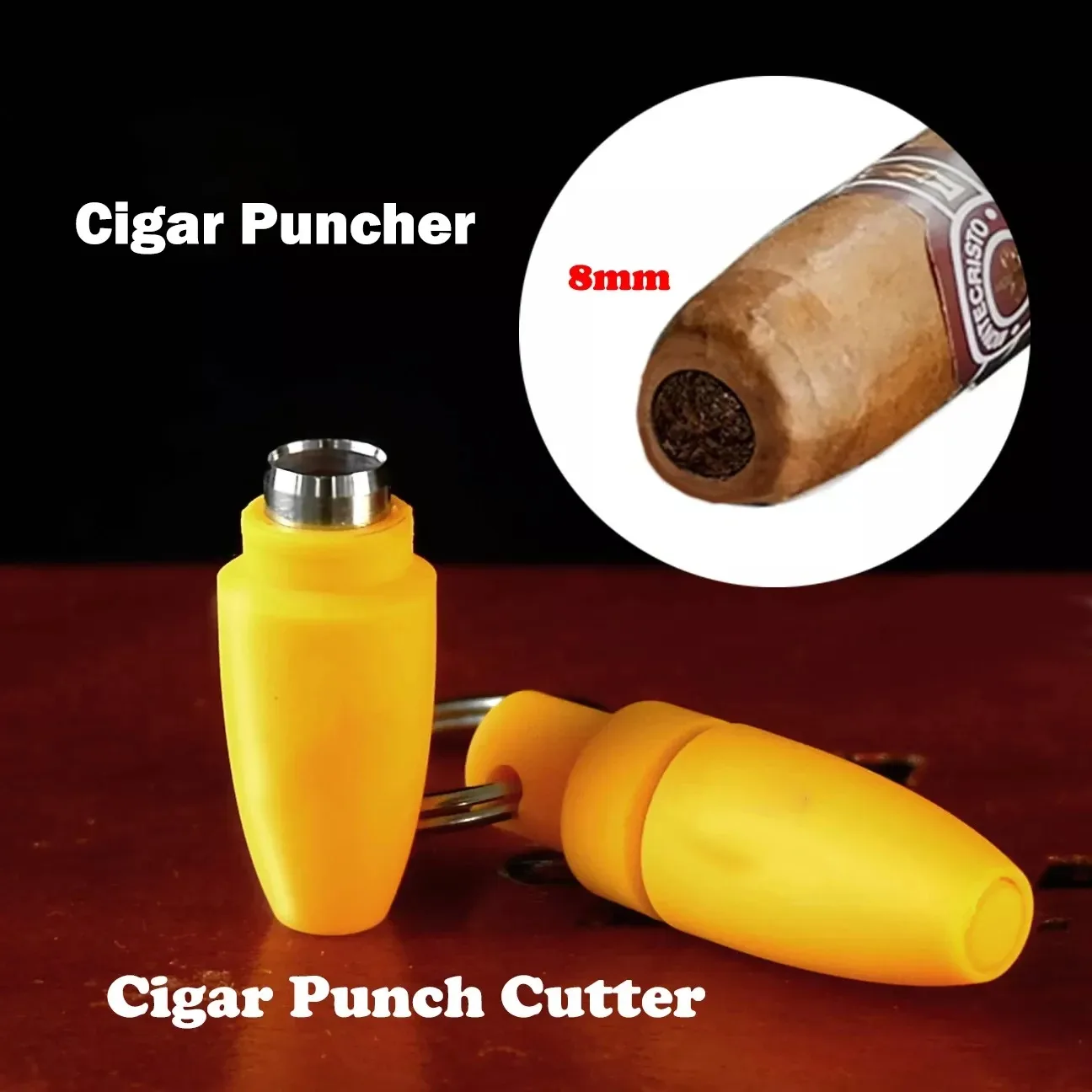 Portable Cigar Puncher with Key Ring Clip Rubber Stainless Steel Blade Cigar Drill Hole Cigar Punch Cutter Accessories