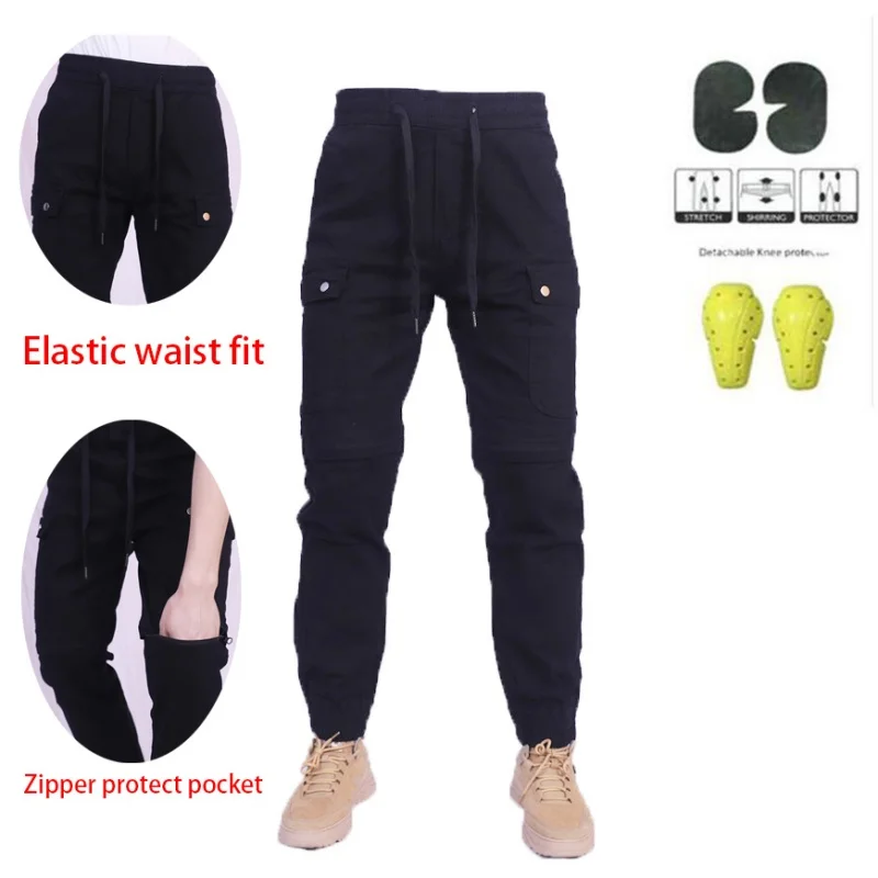 casual-motorcycle-riding-jeans-pants-with-elastic-waist-and-ankle-ties-soft-inset-gear-layers-on-hips-and-knees-for-comfortable