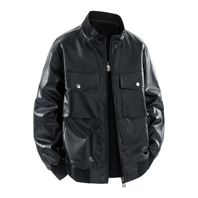 

Casual Slim Cool Leather Jacket New Spring Autumn Winter Korean Style PU Coat Men Fashion Stand Collar Motorcycle Leather Coat