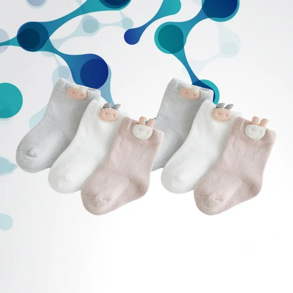 

3Pair Baby Socks Cotton Cartoon Soft Breathable Non Slip Spring Autumn Kids Stockings Radish Size S 6-12 Months Newborn