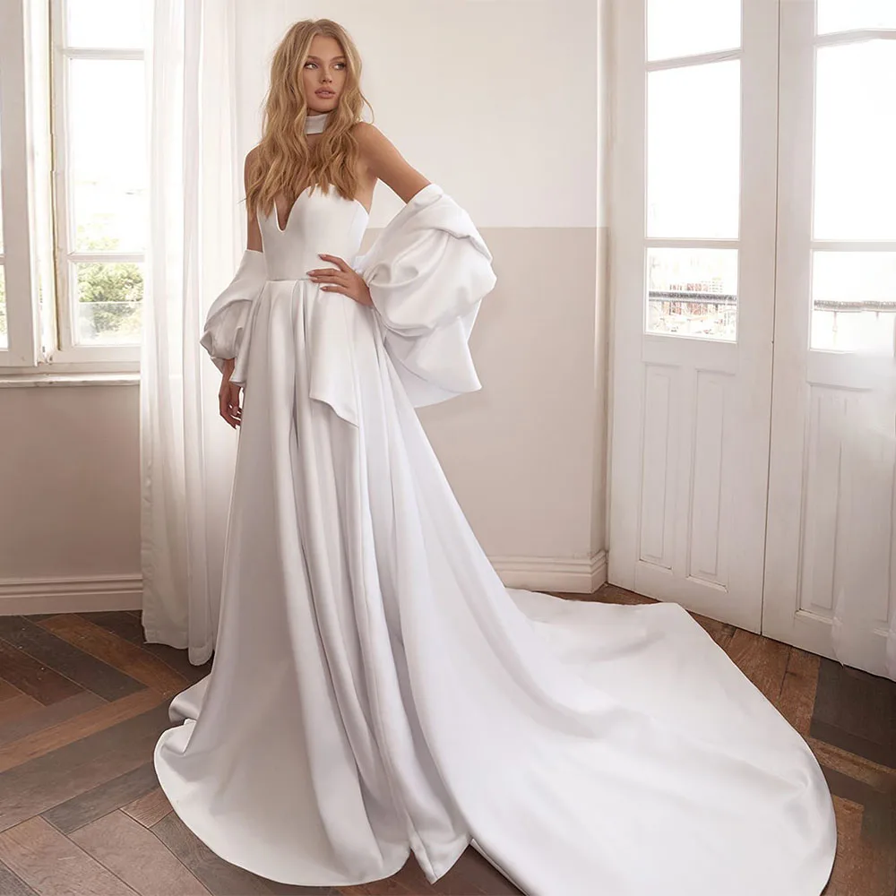 

Modern Wedding Dress for Women 2025 Bride Sweetheart A Line Wedding Gowns Long High Split Backless Satin Bridal Dress White