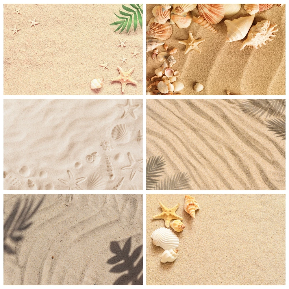 

Summer Beach Shell Backdrops Tropical Seaside Beach Starfish Palm Tree Baby Kids Birthday Holiday Party Photography Background