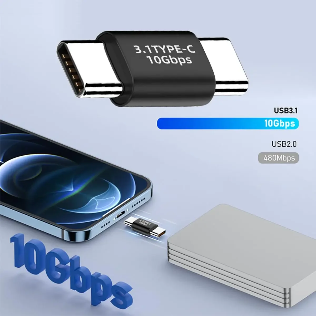 2 Pack Type C 3.1 Male to Male USB C Adapter 10Gbps High Speed Data Transfer for MacBook Samsung Switch Laptop Computer