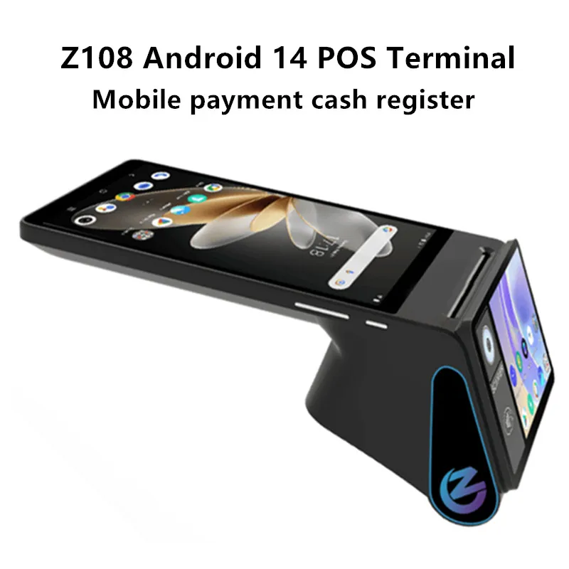 Z108 Android 14 Dual Screen POS Terminal Sales Point Cash Register with 8-inch Touch Screen NFC Scanner 58/80mm Thermal Printer