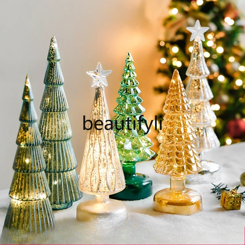 

Hromeo Christmas decoration glass Christmas tree desktop luminous atmosphere ornament scene arrangement ins photo