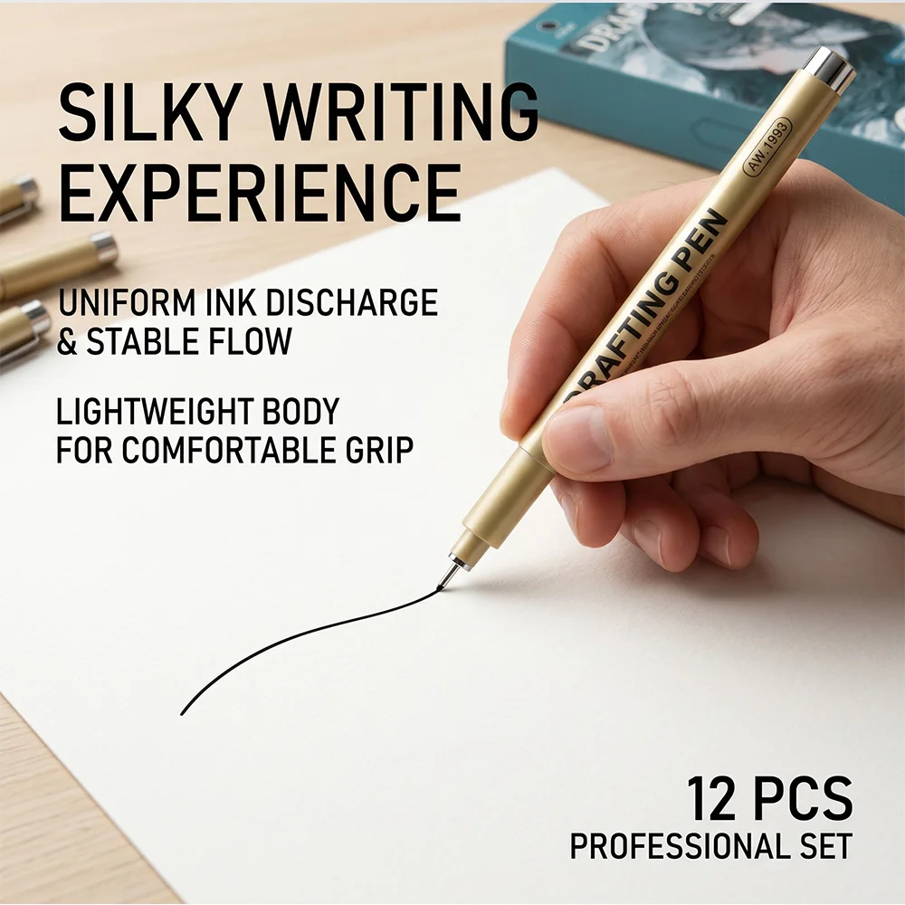 6/9/12 Pcs Manga Black Fineliner Markers Professional Drafting Illustration Sketch Waterproof Fast-Drying Micro Line Drawing Pen School Office Art DIY Supplies view 5