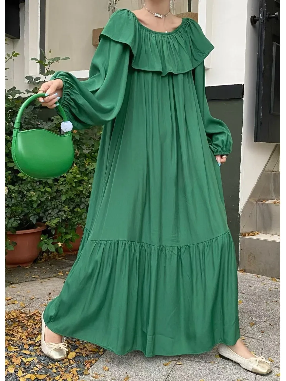 Elegant Long One-Shoulder round Neck Dress with Belt Slimming Women's Fashionable Casual Cotton Ammonia Thread Skirt