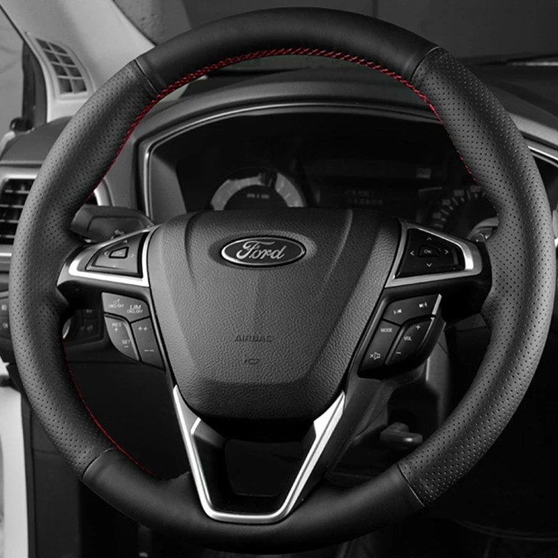 

DIY Black Faux Leather Steering Wheel Cover For Ford Fusion Mondeo 2013-2014 Comfortable, Breathable And Non-slip