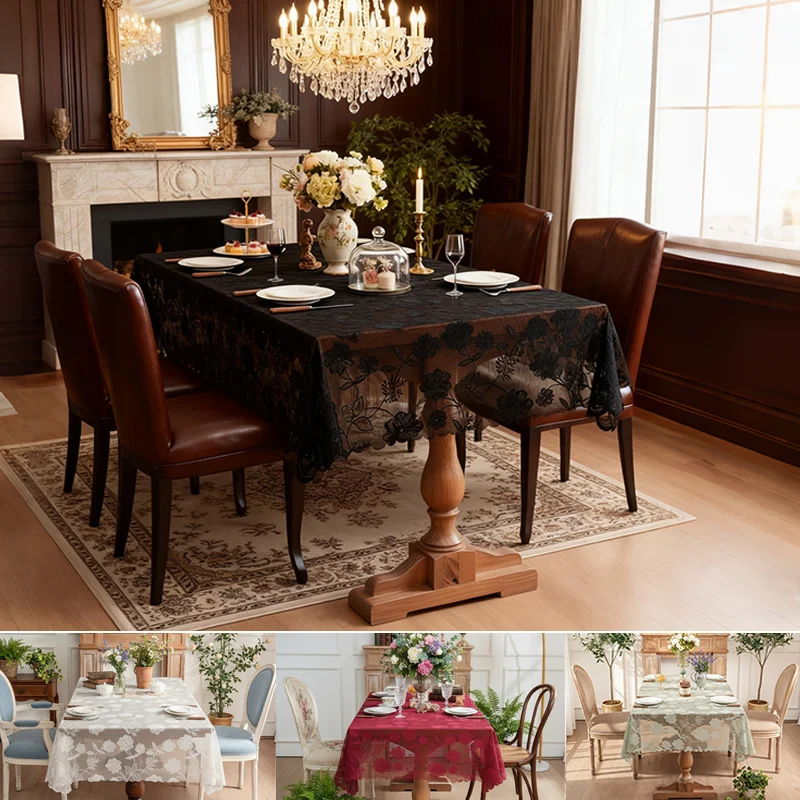 New American Embroidery Lace Tablecloth Wedding Home Decoration Soft Tablecloth Dustproof and Breathable Living Room Dining Room