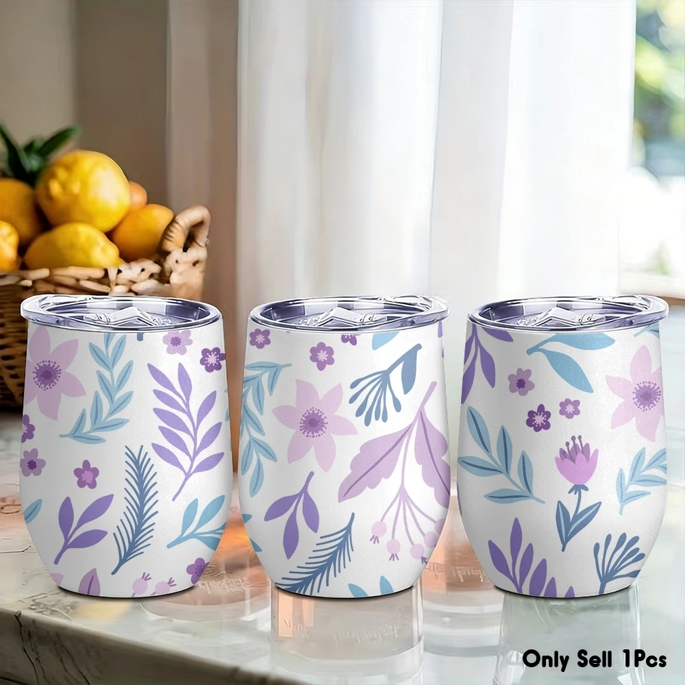 Lavendel-Muster Vakuum-Thermosbecher 12oz Eierschalenbecher mit Deckel Tragbare Kaffeetassen Reise Haushalt Büro Trinkbecher