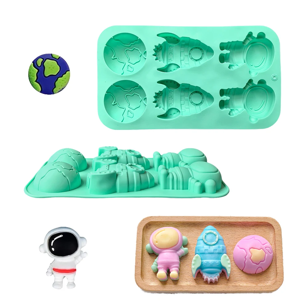 6-cavity astronaut rocket Earth chocolate cake silicone mold DIY chocolate mousse dessert baking utensils