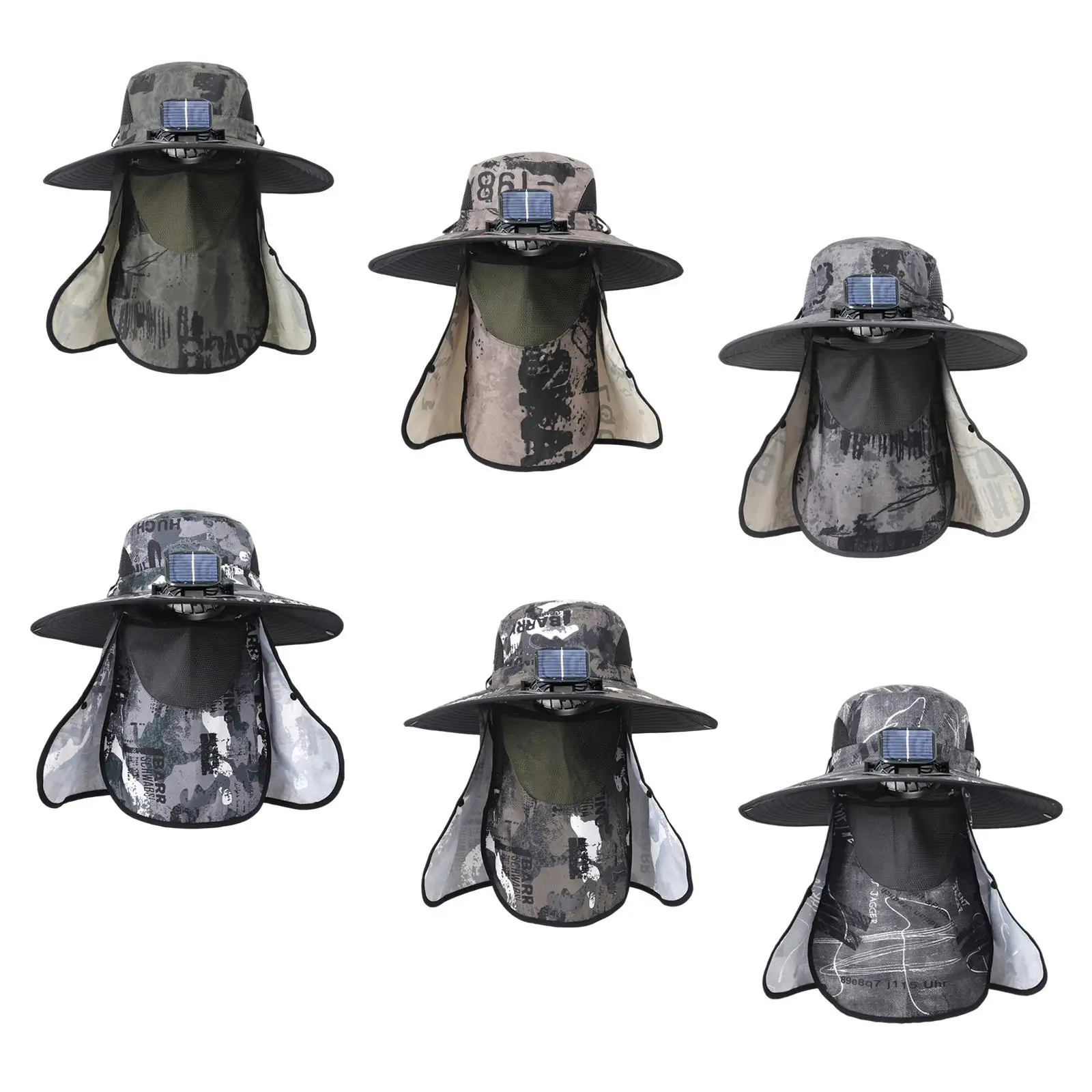Outdoor Solar Fan Hat with Face Neck Cover Breathable Sun Hat Lightweight Fishing Hat for Beach Outdoor Activities Travel Summer