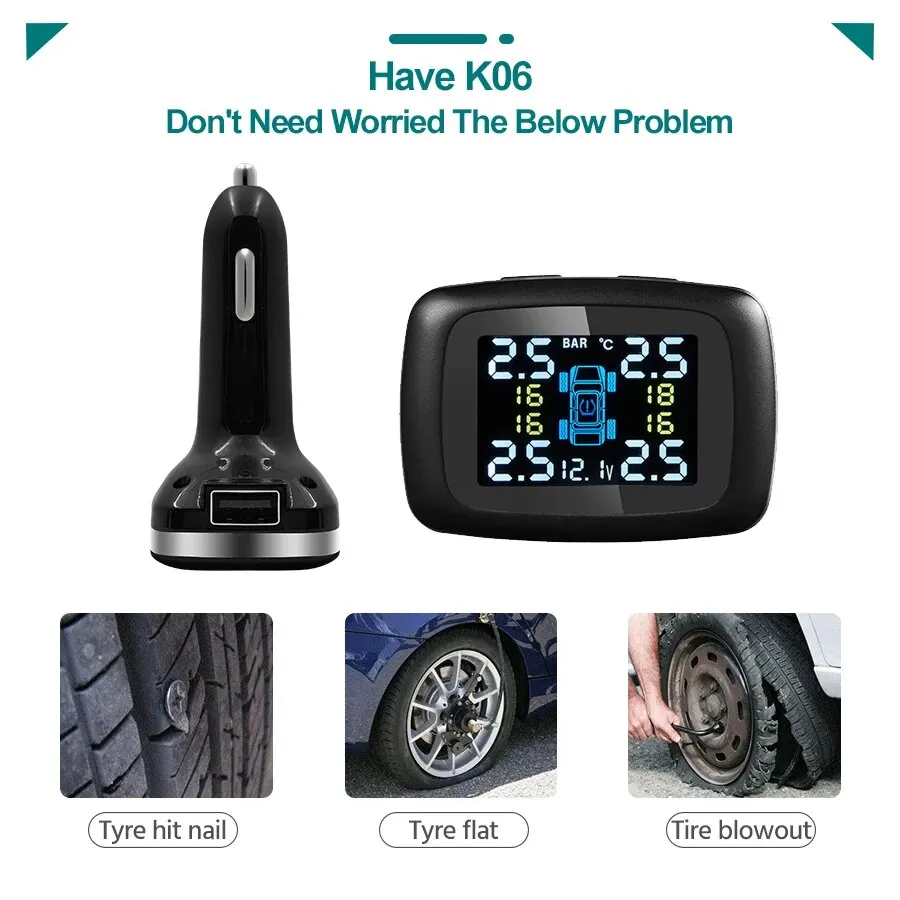 ACCEO-ولاعة سجائر ذكية TPMS إنذار ضغط إطارات السيارة ، نظام مراقبة ، عرض 4 أجهزة استشعار ، إنذار درجة الحرارة ، USB ، TPMS