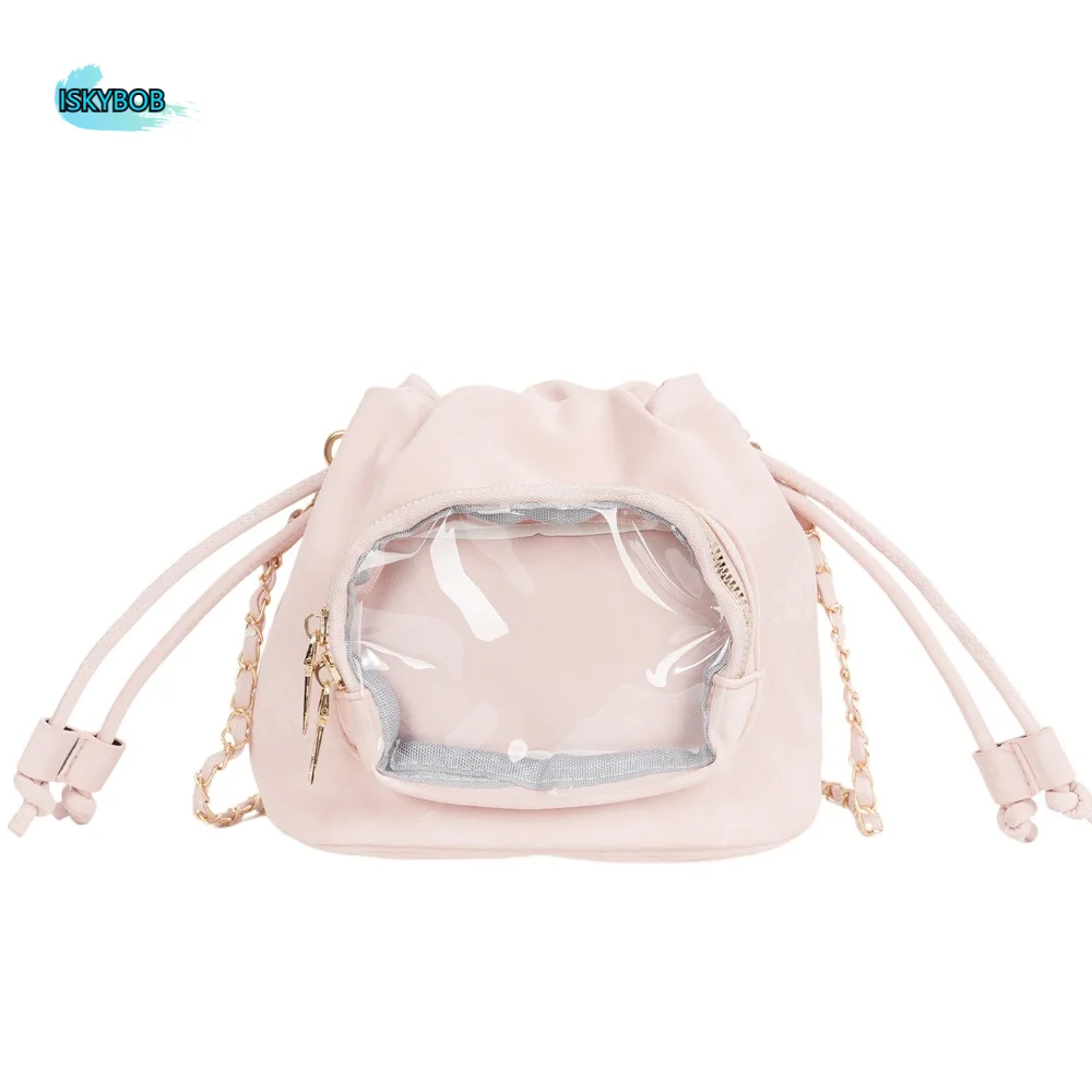 

Handbag Transparent Pocket Itabag Shoulder Bag Purse Drawstring Bucket Bag Adjustable Shoulder Strap Korean Style Crossbody Bag