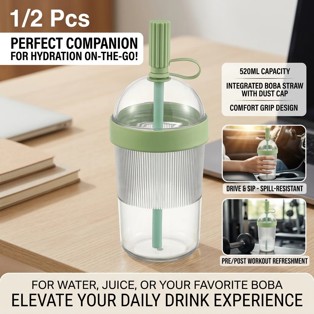 1/2Pcs 500ml Portable Coffee Cups With Straw Leak Proof Travel Tumbler Reusable Plastic Drinking Cup For Office Home Office Gym