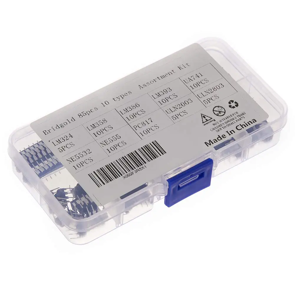 85 pcs 10 Types Integrated Circuit chip Assortment Kit,opamp,Single Precision Timer,pwm,Including，LM324 LM358 LM386 LM393