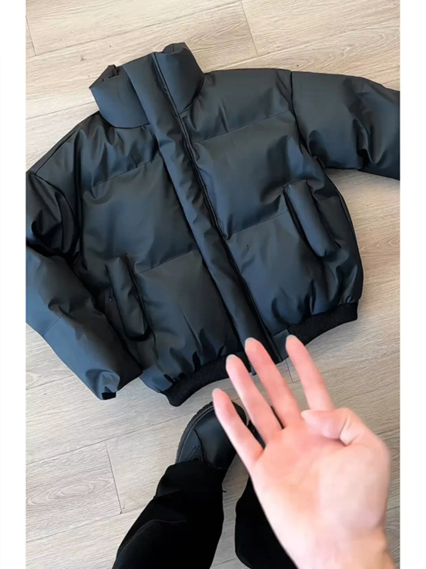 

Men's Bla Knight PU Leather down Jaet Winter Thiened Stand Collar ort Bread Cotton Workwear Sli Cleanfit Coat