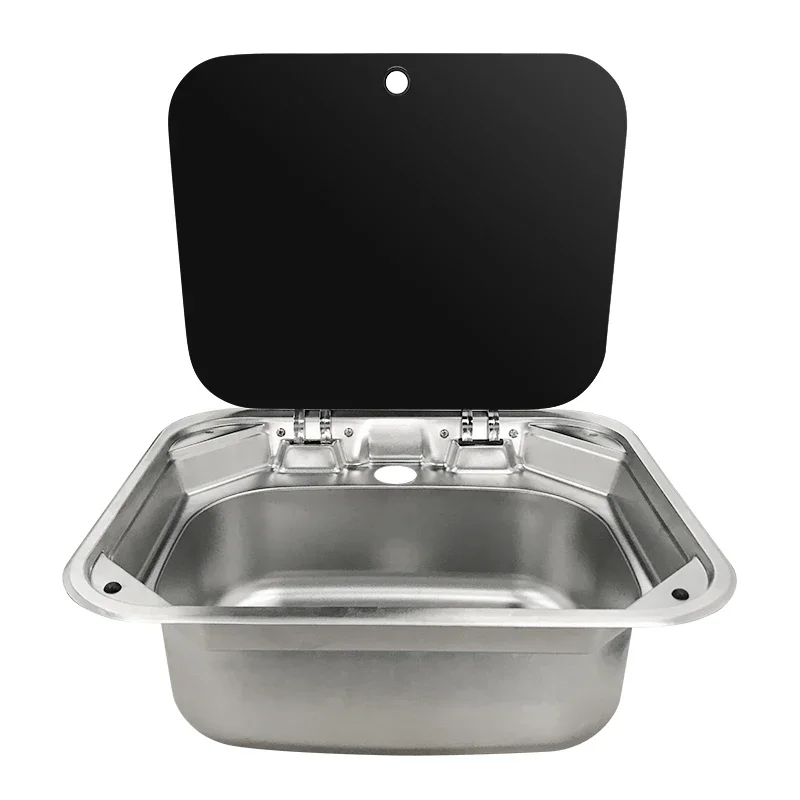 High Quality RV Accessories Motorhome RV Campervan Stainless Steel Sink With Glassed Lid And Rv Boat Folding Sink Integrated Tap