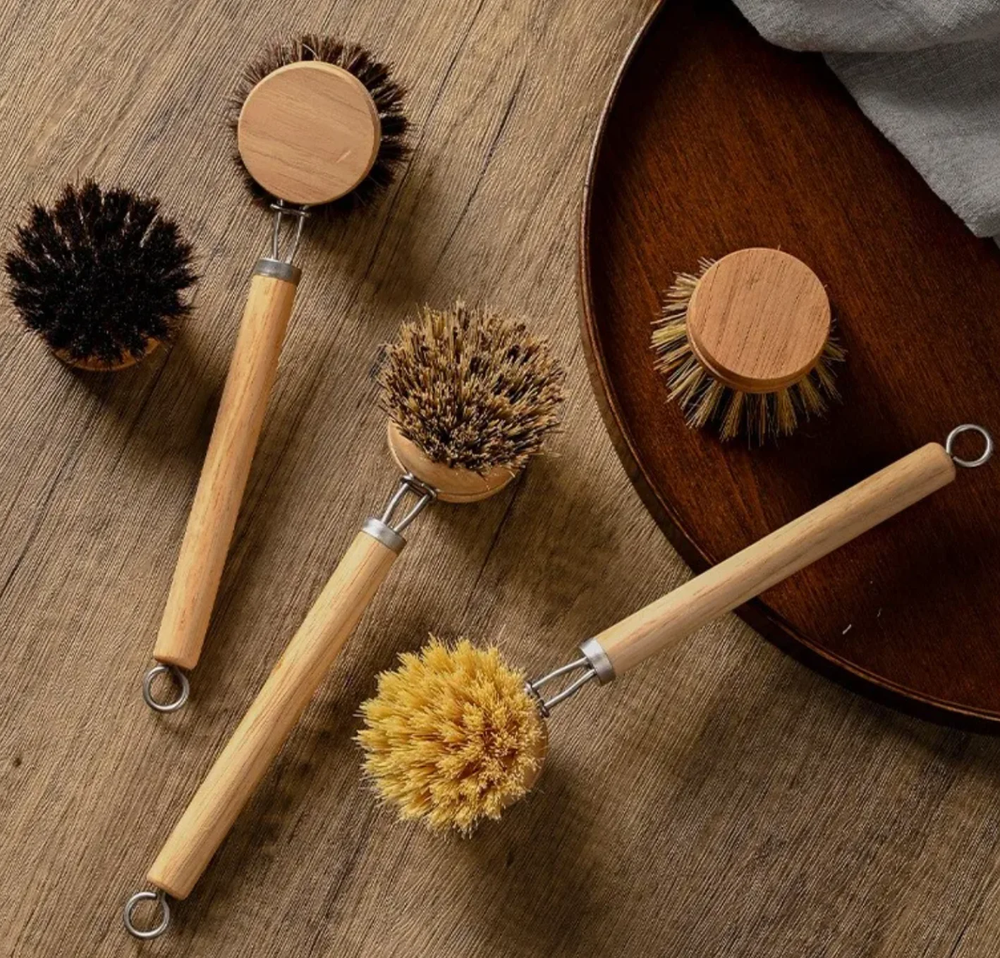 3 styles Natural Replaceable dish brush Sisal Coconut Long wooden handle Household Cleaning Brush for kitchen Cleaning Tool