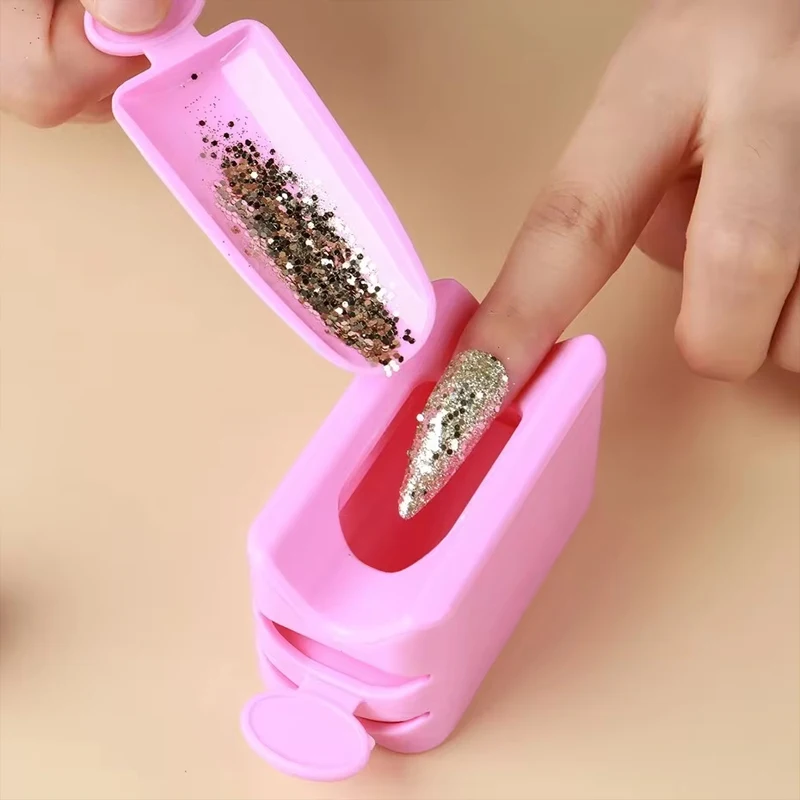 Caja de reciclaje de polvo con purpurina para uñas de doble capa, herramienta para uñas, recolector de polvo, contenedor de diamantes de imitación con lentejuelas, estuche de almacenamiento para manicura