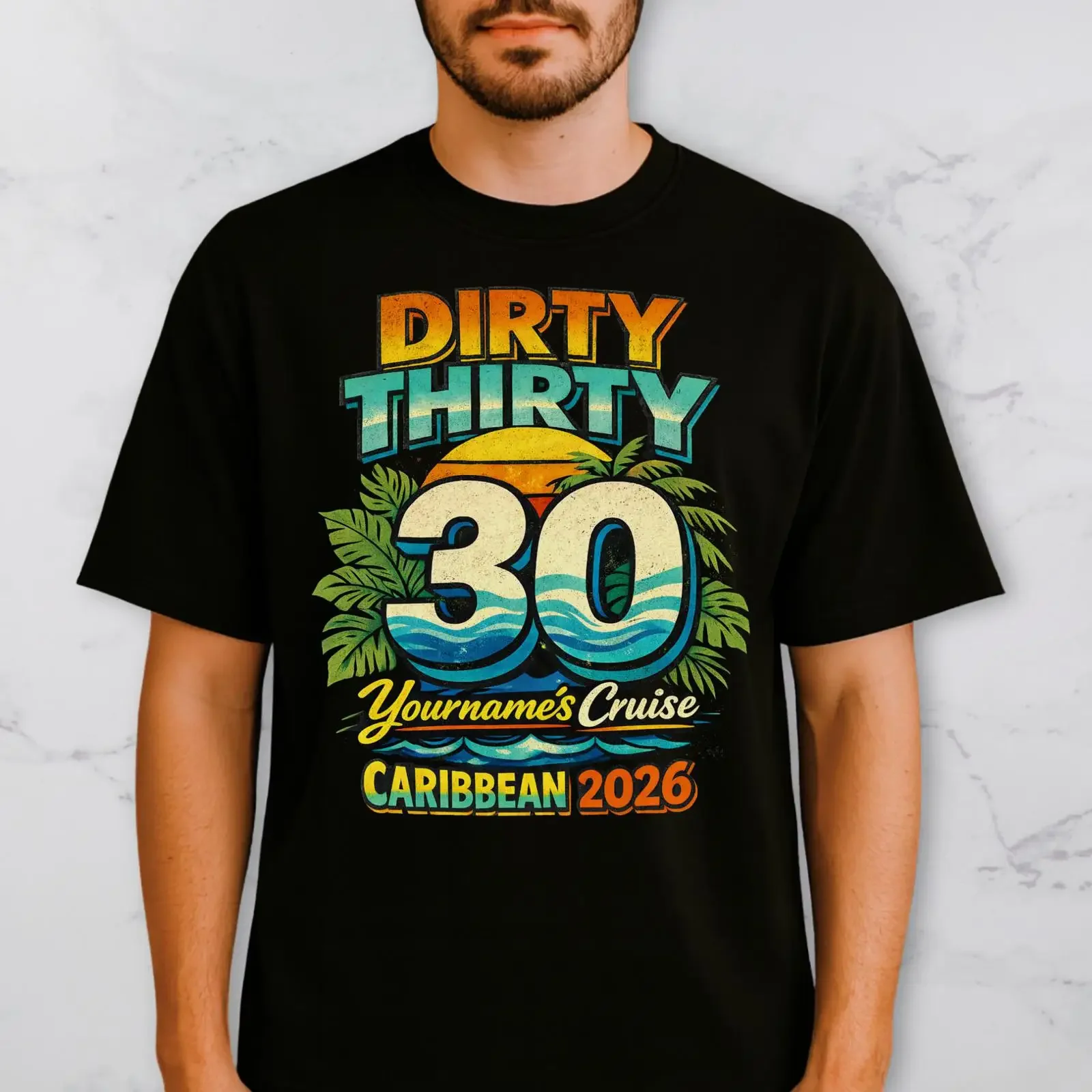 Custom Name Dirty Thirty 2026 Caribbean Cruise T Shirt Personalized 30th Birthday Vacation Outfit Tropical  vintage Washed