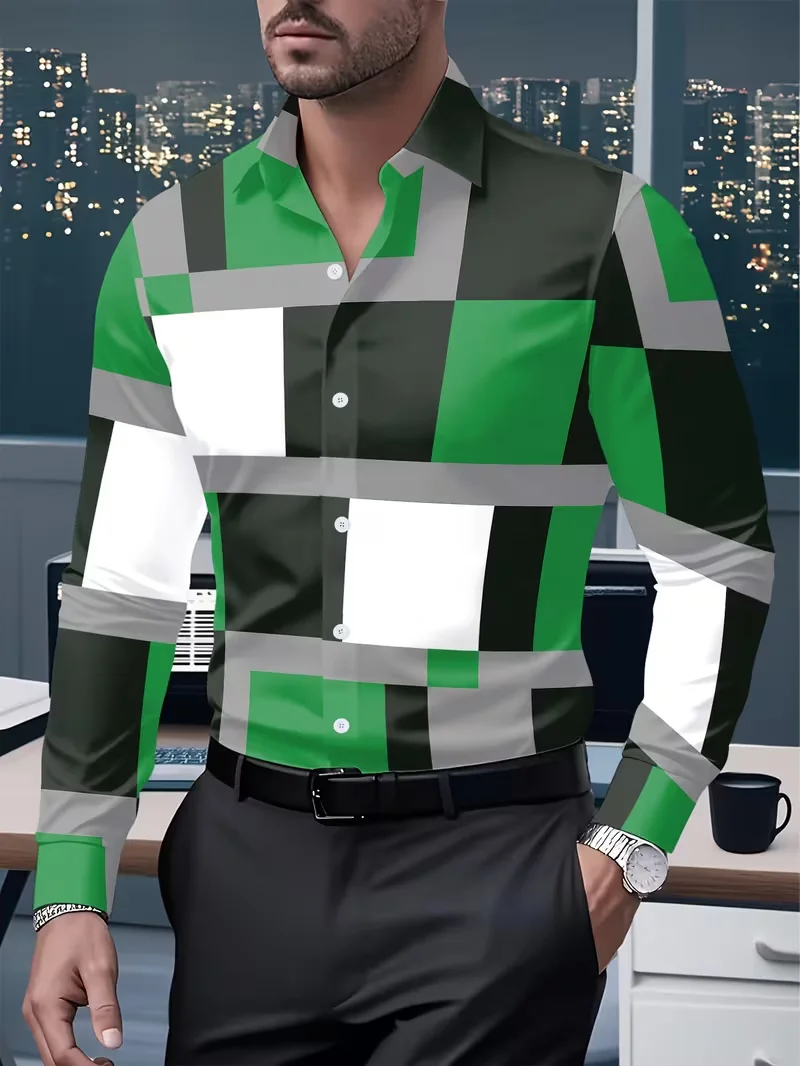 Camicia casual da lavoro con bottoni nuovi da uomo Camicia a maniche lunghe con colletto a quadretti Camicia casual alla moda