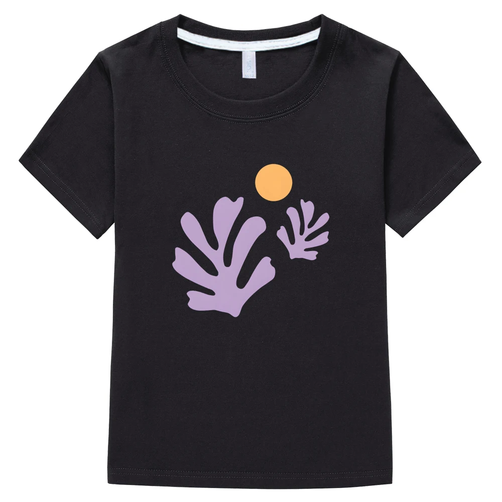 

Hhenri Mmatisse Leaf and Sun T-shirts Casual Short Sleeve 100% Cotton Tee-shirt Funny Cartoon Printing Tshirt for Boys/Girls Top