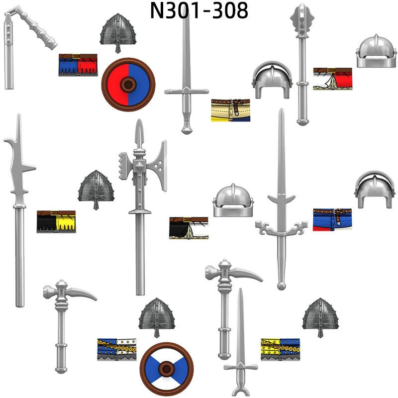 

The Two-handed Big Sword Halberd Poleaxe Hammer Flail Infantry Model Blocks MOC Bricks Set Gifts Toys N301-N308