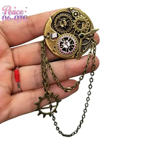 Hot Sale Retro Steampunk Gear Brooches Gear Tassel Chain Lapel Pins Men Shirt Suit Badge Jewelry Accessories