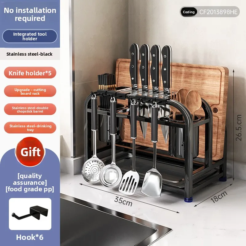 304Stainless steel kitchen knife rack, multifunctional pot lid, chopping board, and knife storage rack with drainage
