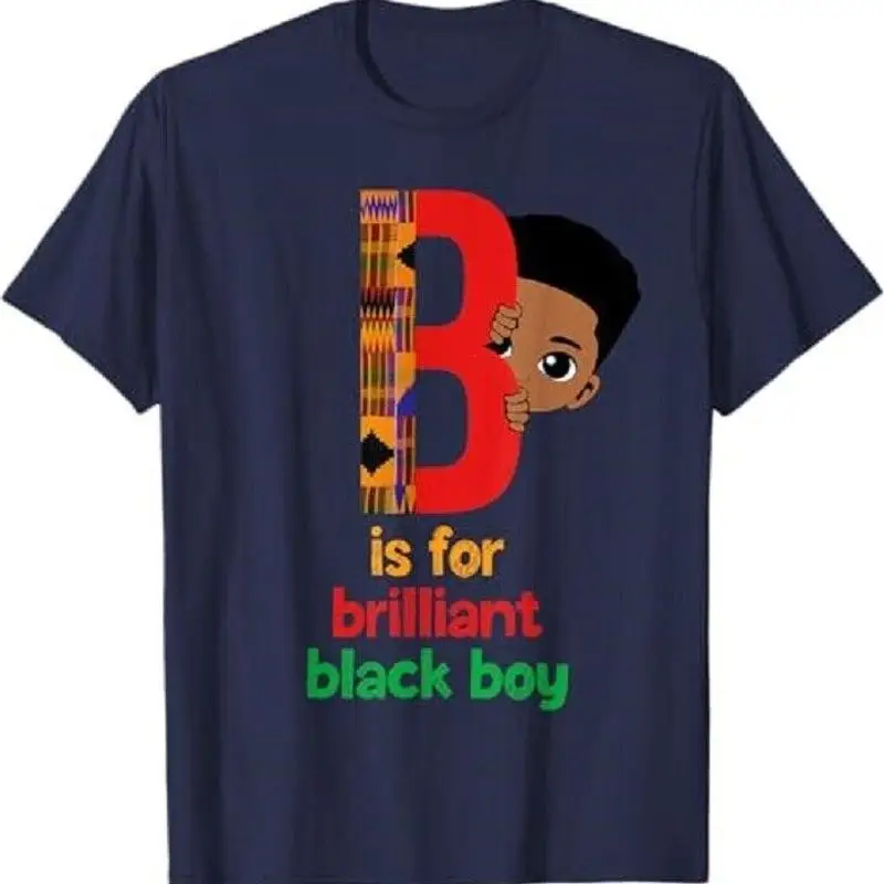 B es para niño negro brillante mes de la historia negra camiseta para niños pequeños