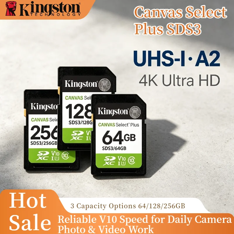 Kingston 256GB 128GB 64GB Canvas Select Plus SDXC Card SDS3 Full HD 1080p Video Memory for Camera Flash Storage Max
