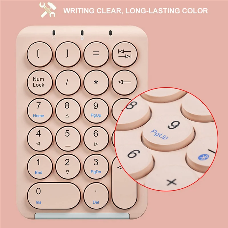 ABDX-Wireless Number Pad Bluetooth Numeric Keypad Round Keycaps Numpad 22 Keys Rechargeable Number