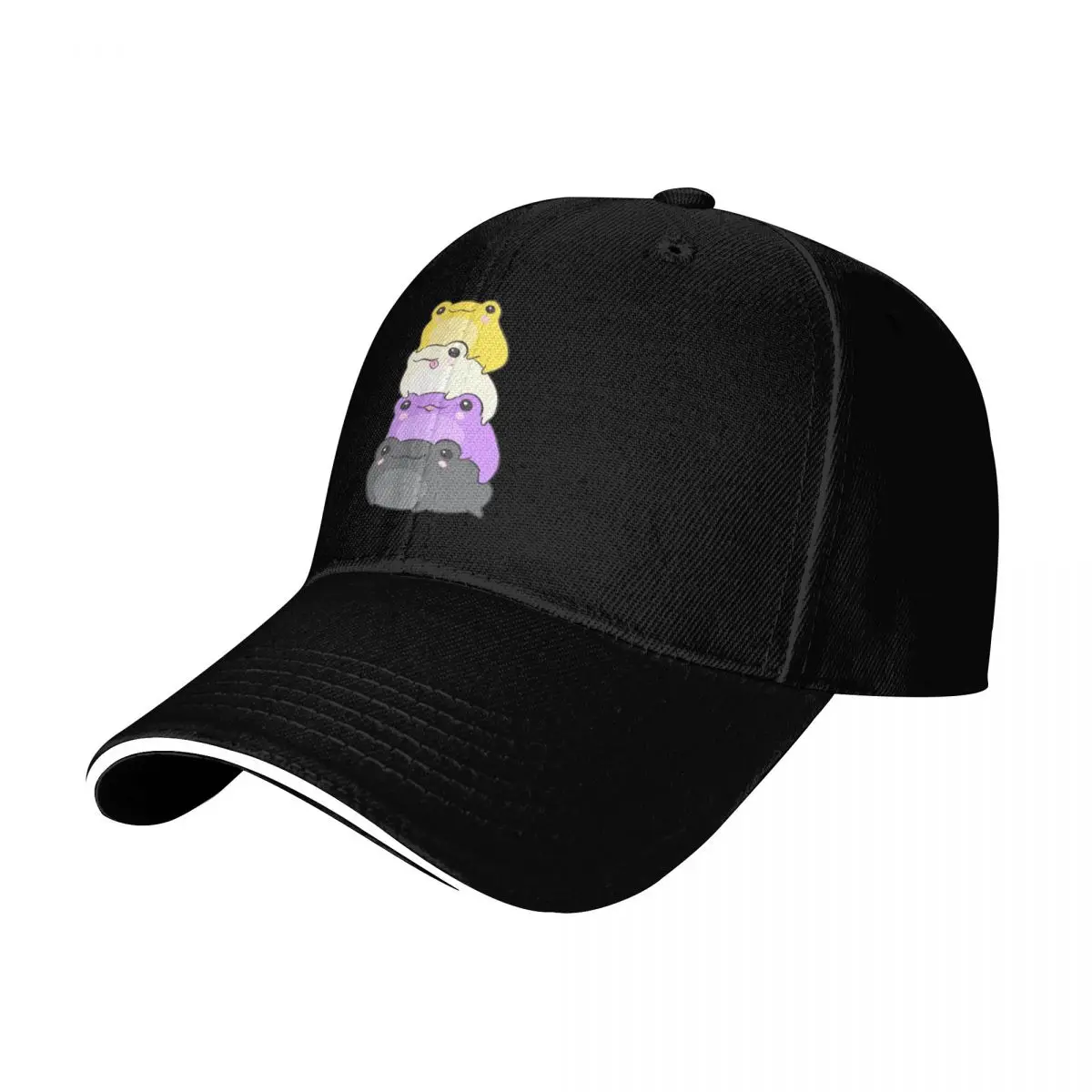 Cute Nonbinary Pride Frog Pile: A Kawaii Aesthetic in Subtle Enby NB Flag Colors Baseball Cap