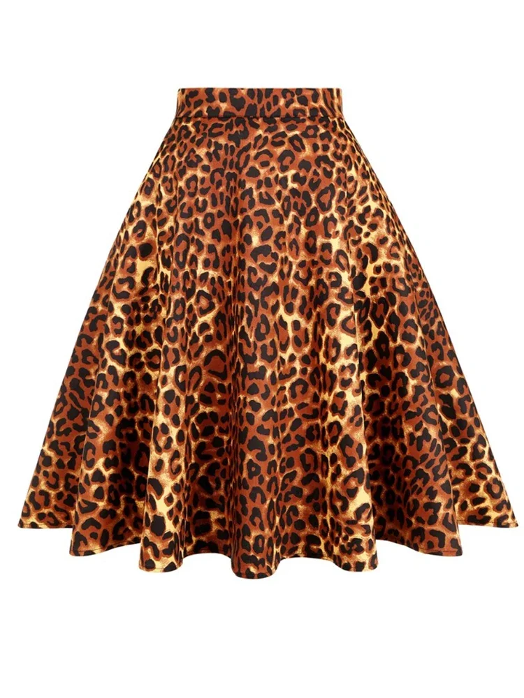 Vintage Leopard Printed Skirts for Women, Retro Summer Skirts, High Waist Swing Rockabilly Casual Sundress, 50 s, 60s, 2024, New