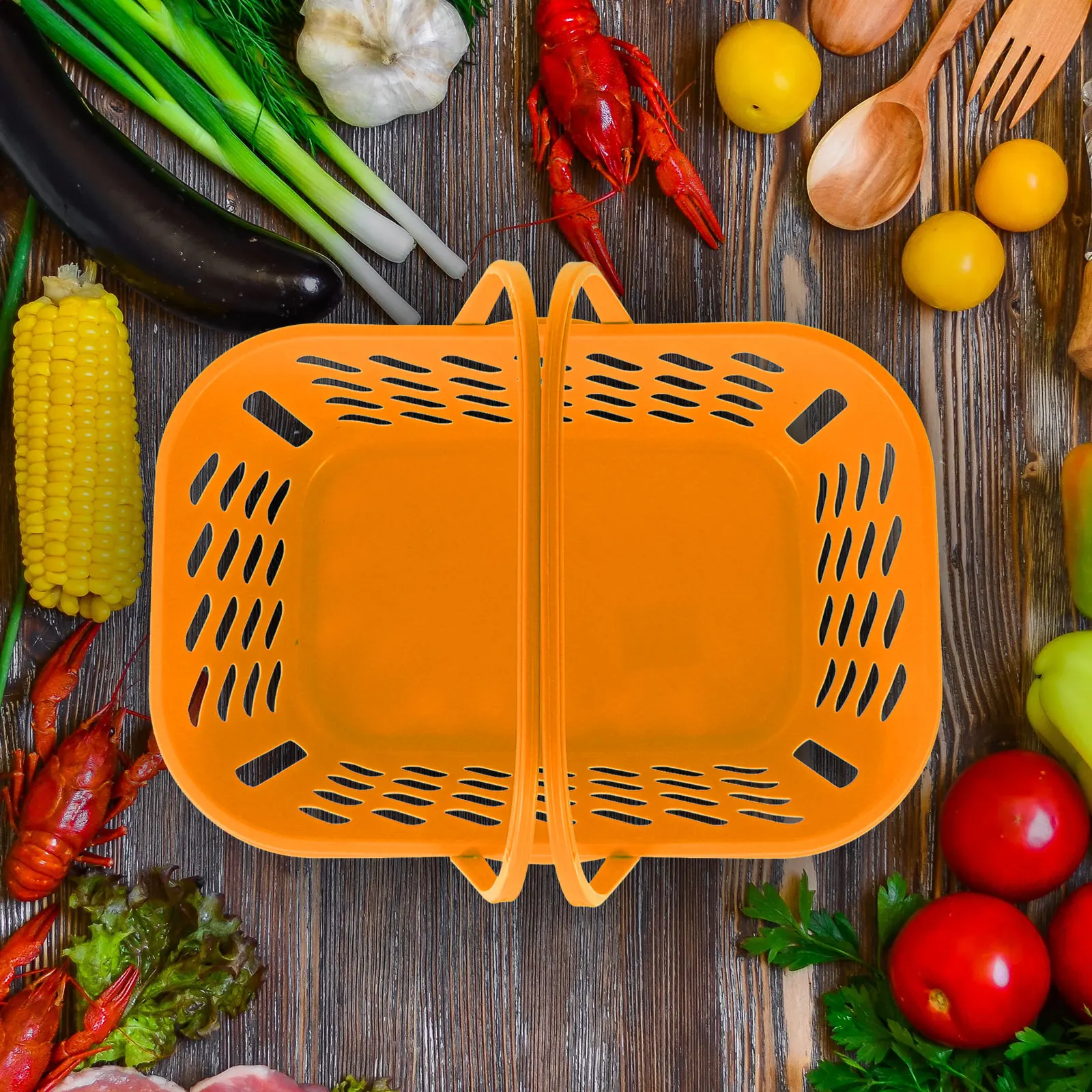 

Thickened Plastic Shopping Supermarket Storage Basket Double Handles Corrosion Resistant Large Capacity Bathroom