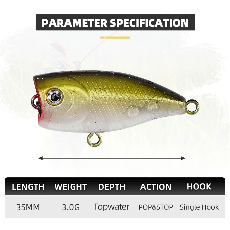 BLUX POKO Topwater Popper 35mm 3g Stream Trout Bass Fishing Lure Plastic Bait Creek Floating Freshwater Artificial Hard Lure