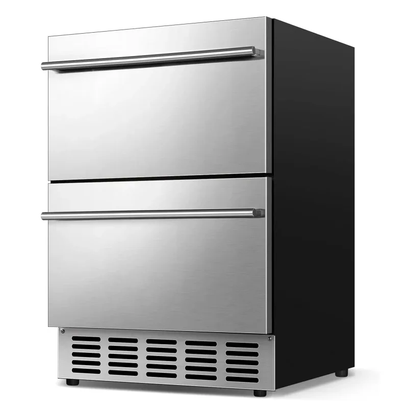 Outdoor Refrigerator for Patio, Outdoor Drawer Fridge, 24 Inch Undercounter Refrigerators with Wheels, 120 Cans Beverage Fridge