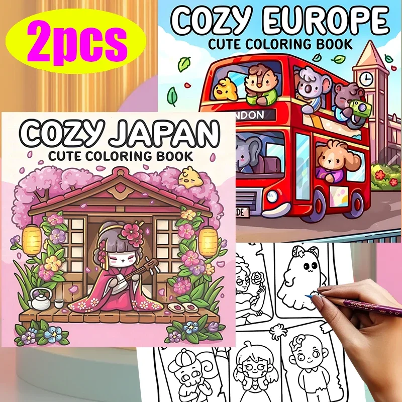 2/3/4/5 PCS Cute Japan Coloring Book for Adult | 28 Pages Colouring Book, Drawing Supplies for Christmas, Valentine’s Day