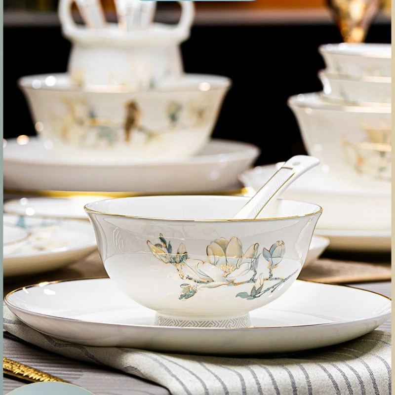 Tableware set, bowls and plates, household Jingdezhen bone china
