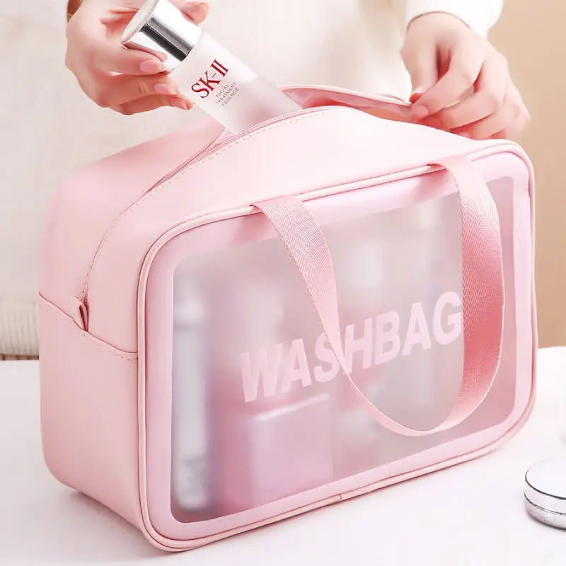 

3-piece Set Waterproof Transparent Cosmetic Bag Ins Female Senior Convenient Large Capacity Travel Toiletry Bag Cosmetic Bag