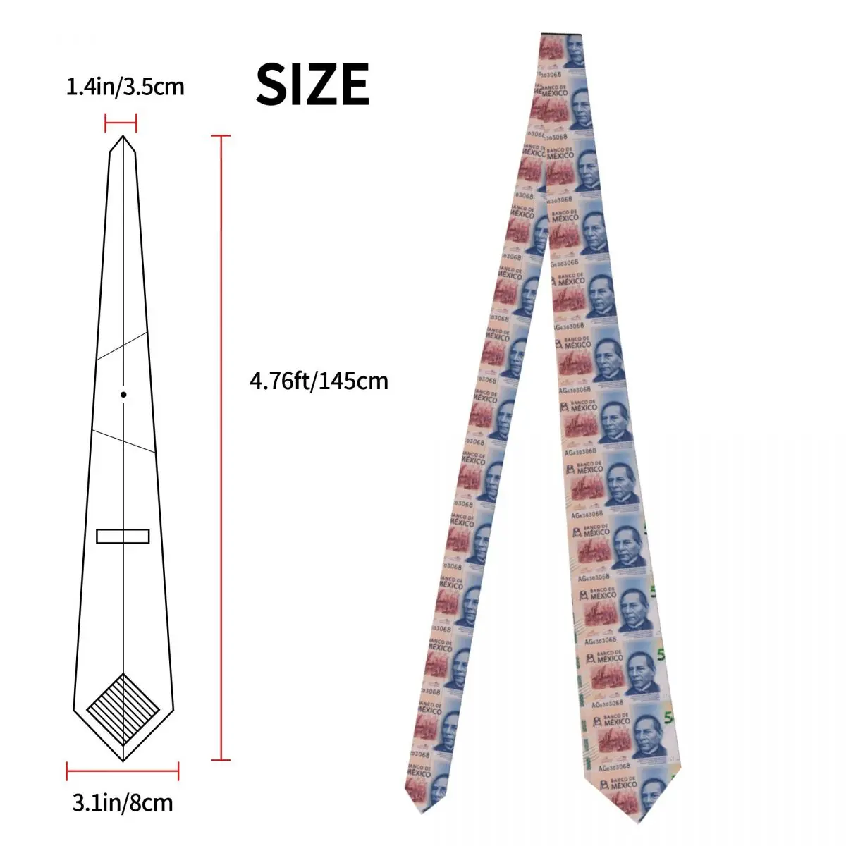 Benito Juarez Mexico Neckties Men Slim Polyester 8 cm Wide Money Pattern Neck Tie for Men Suits Accessories Cravat Cosplay Props