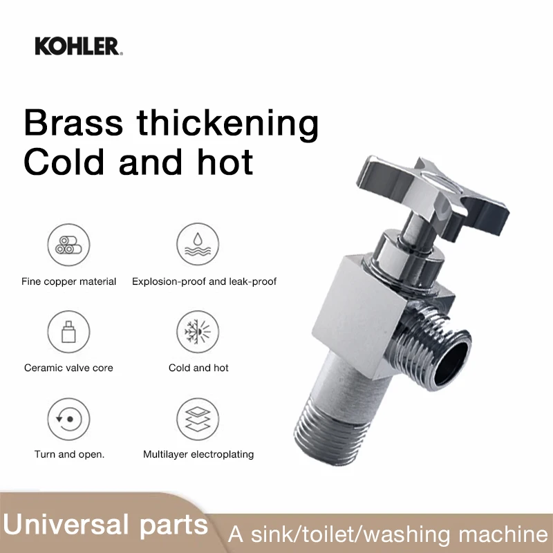 Kohler brass inlet control valve, one inlet and one outlet angle valve, kitchen sink, bathroom faucet angle valve