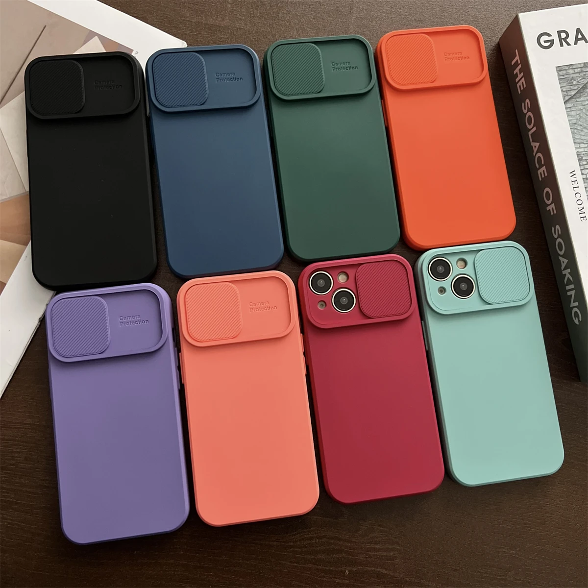 Slide Camera Protect Door Phone Case For iPhone 15 14 13 12 Mini 11 Pro XS Max XR X 7 8 Plus SE 2020 Soft TPU Couples Back Cover