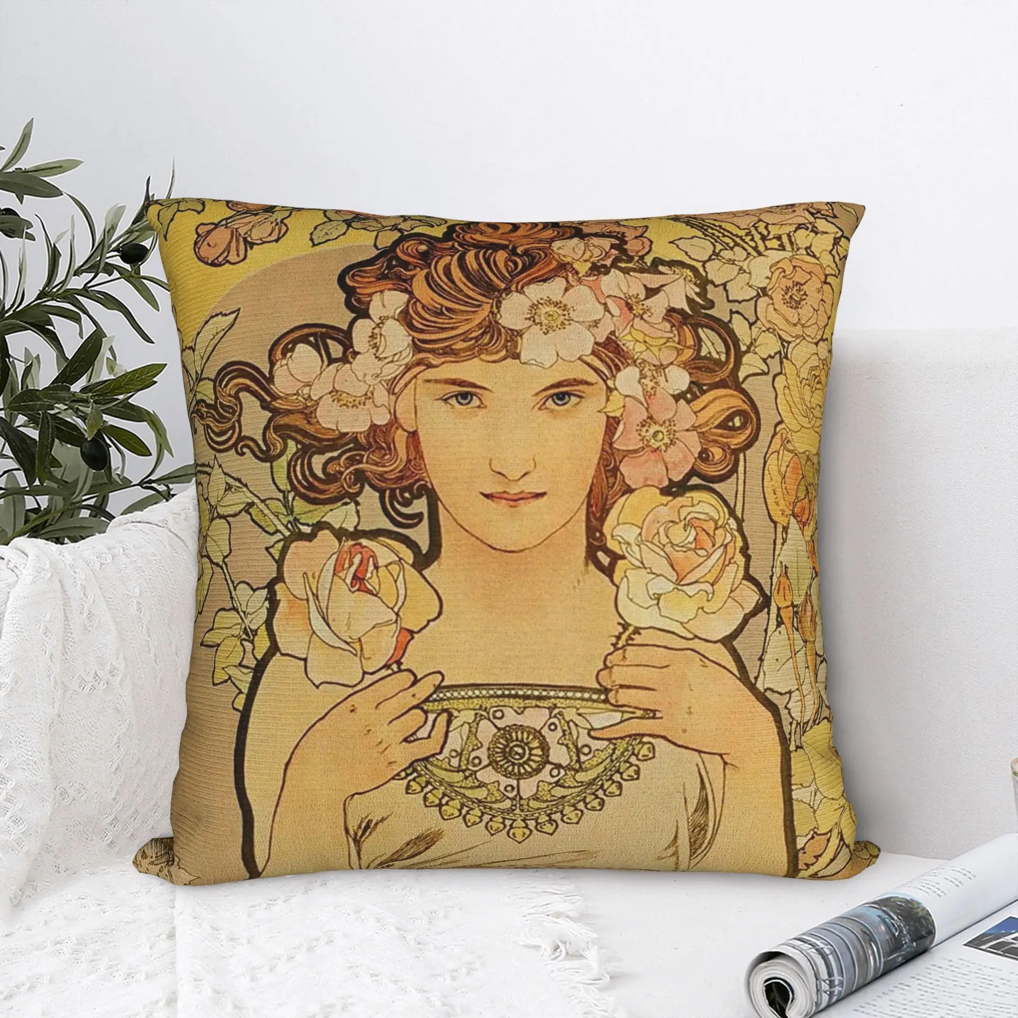 Alphonse Mucha Square Pillow Cases Retro Beauty Women Cushion Covers Customized Zipper Decorative Pillowcover for Home