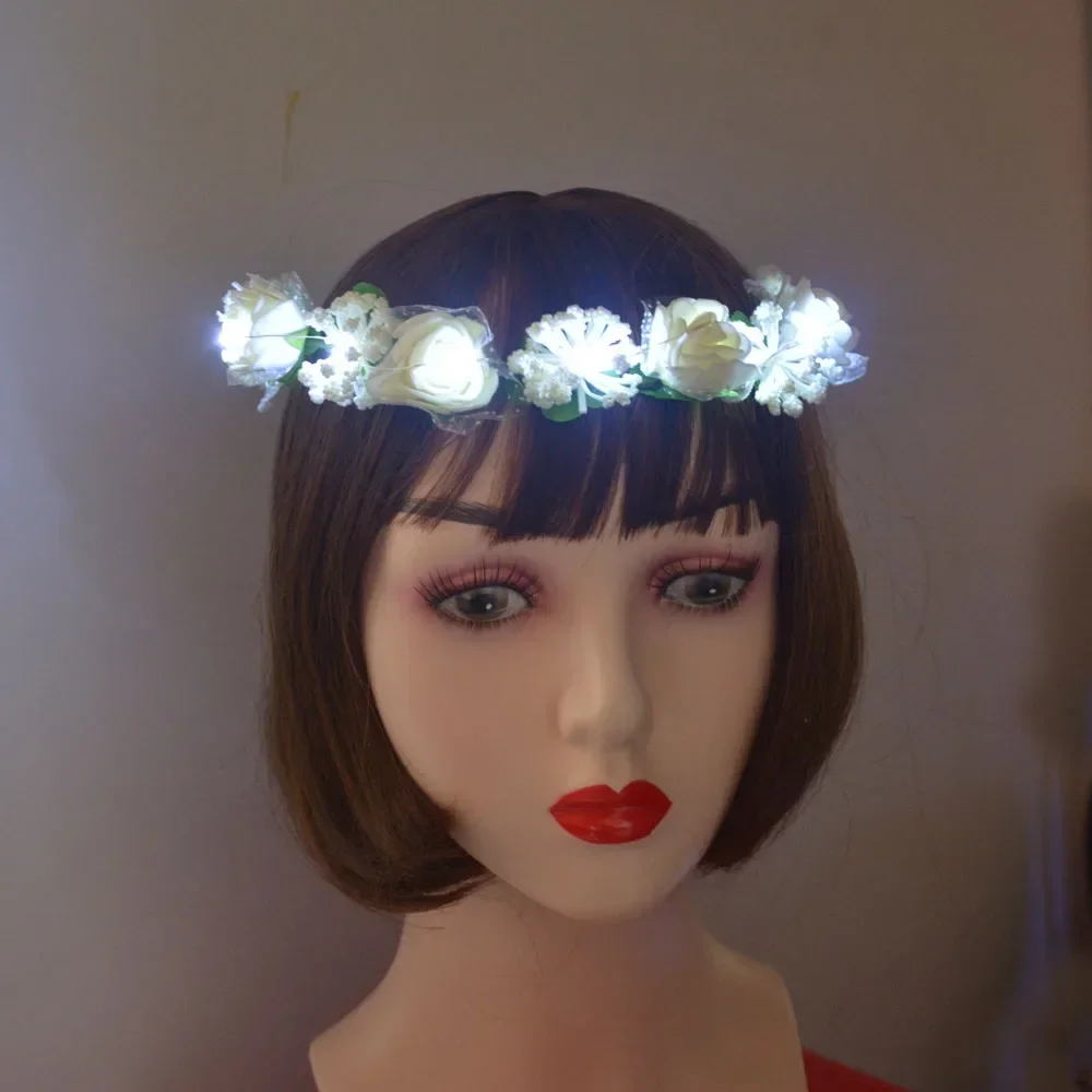 1pcs White LED Flower Girl Wreath Blinking Headband Light Hair Garland Glow Birthday Party Decoration Wedding Festival