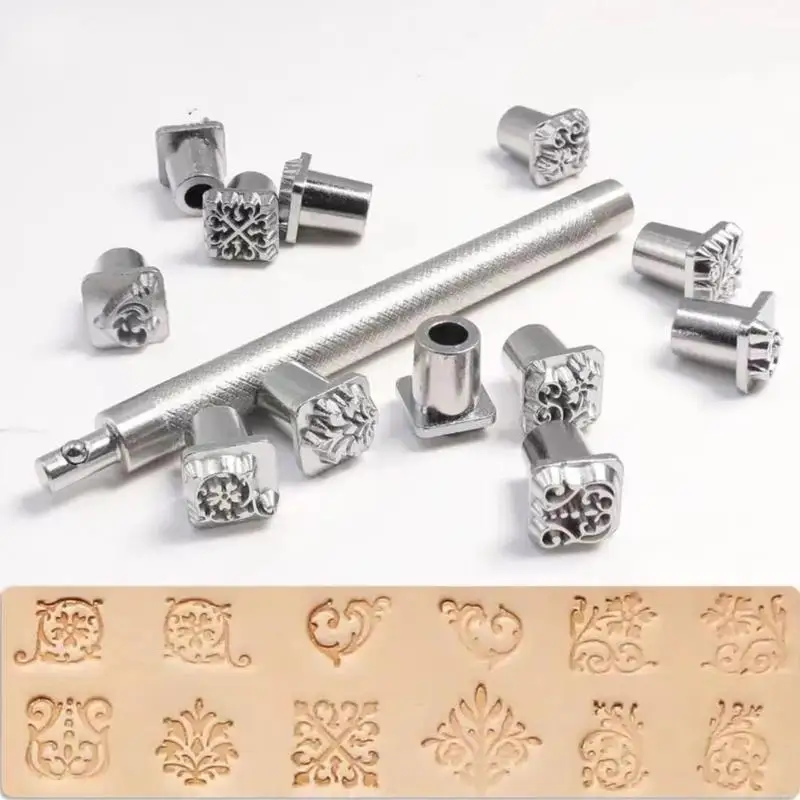 12 Pattern Leather Stamping Stable Zinc Alloy Leather Embossing Set For Handmade Wallets Belts And Jewelry HX6C