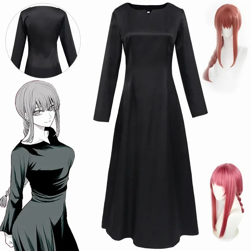 

Chainsaw Man MAKIMA Cosplay Costume Wig Makima Daily Black Uniform Dress Banquet Party Dresses Role Play Stage Show Woman Dress