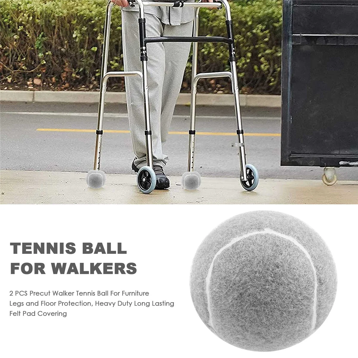 2 buah bola tenis Walker pre-cut untuk Pelindung kaki dan lantai furnitur, penutup bantalan terasa awet tugas berat, abu-abu